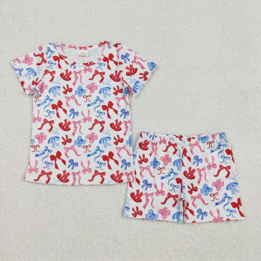 GSSO1992  Baby Girls 4th Of July Bows Coquette Shirts Shorts Set