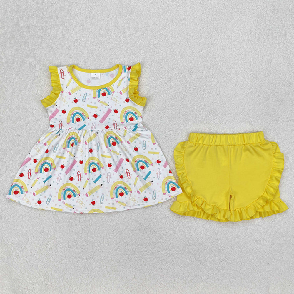 Match Baby Girls Rainbow Back To School Dresses Outfits Sets  D 3.13