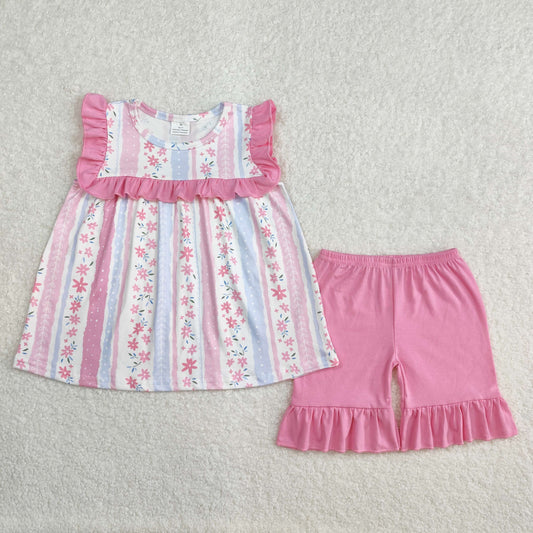 GSSO2012 Baby Girls Pink Flowers Tunic Ruffle Shorts Sets D 3.3