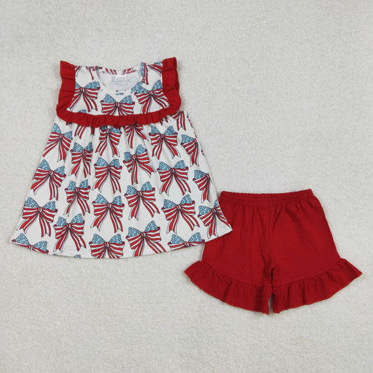 GSSO2019 Baby Girls 4th Of July Bow Ruffles Tunic Ruffle Shorts Sets