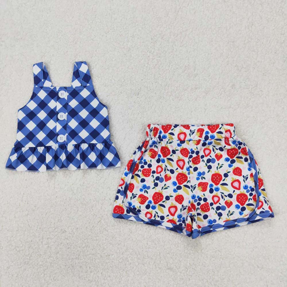 Sibling Baby Girls Summer Straps Button Top Floral Shorts Clothes Sets D 6.27