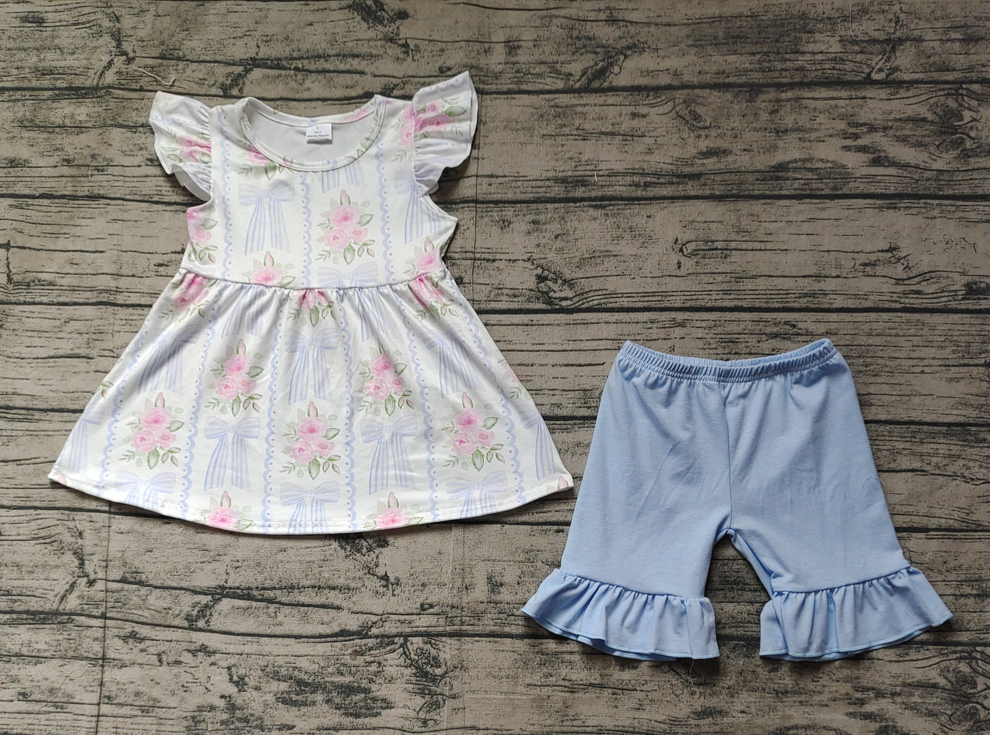 GSSO2052  Baby Girls Pink Flowers Bows Tunic Shorts Clothes Sets D 3.14