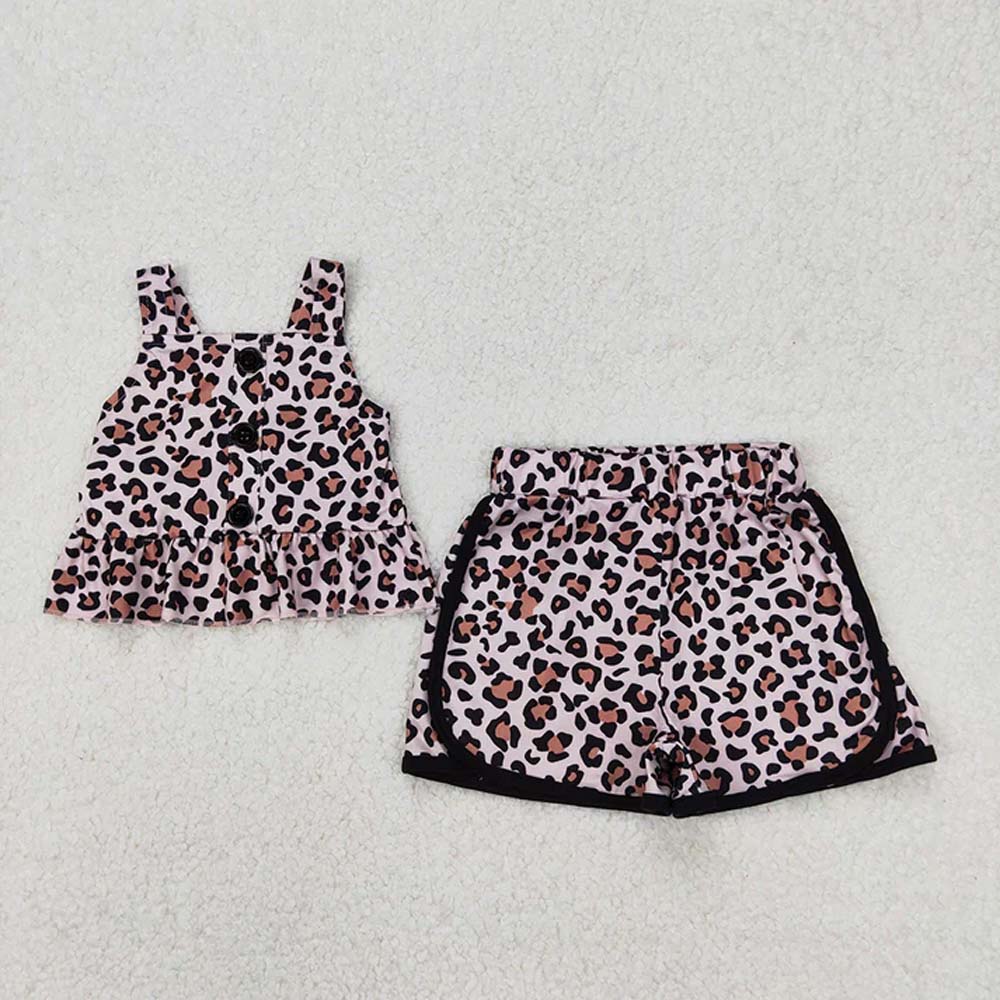 Sibling Baby Girls Summer Straps Button Top Floral Shorts Clothes Sets D 6.27