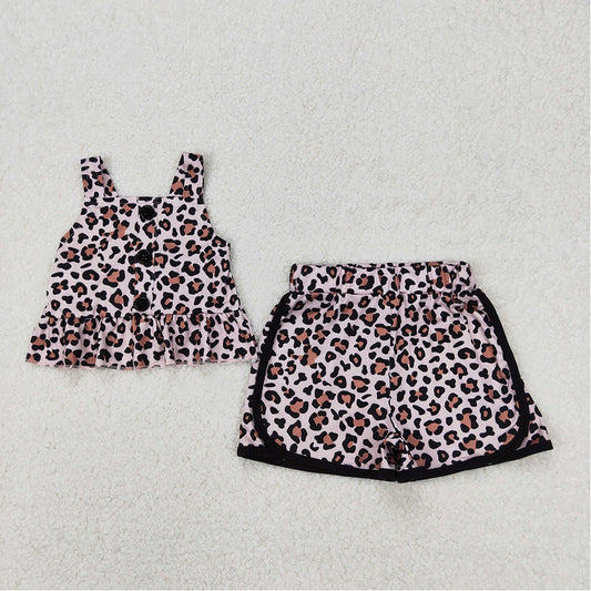 GSSO2053 Baby Girls Leopard Straps Top Shorts Clothes Sets D 3.20