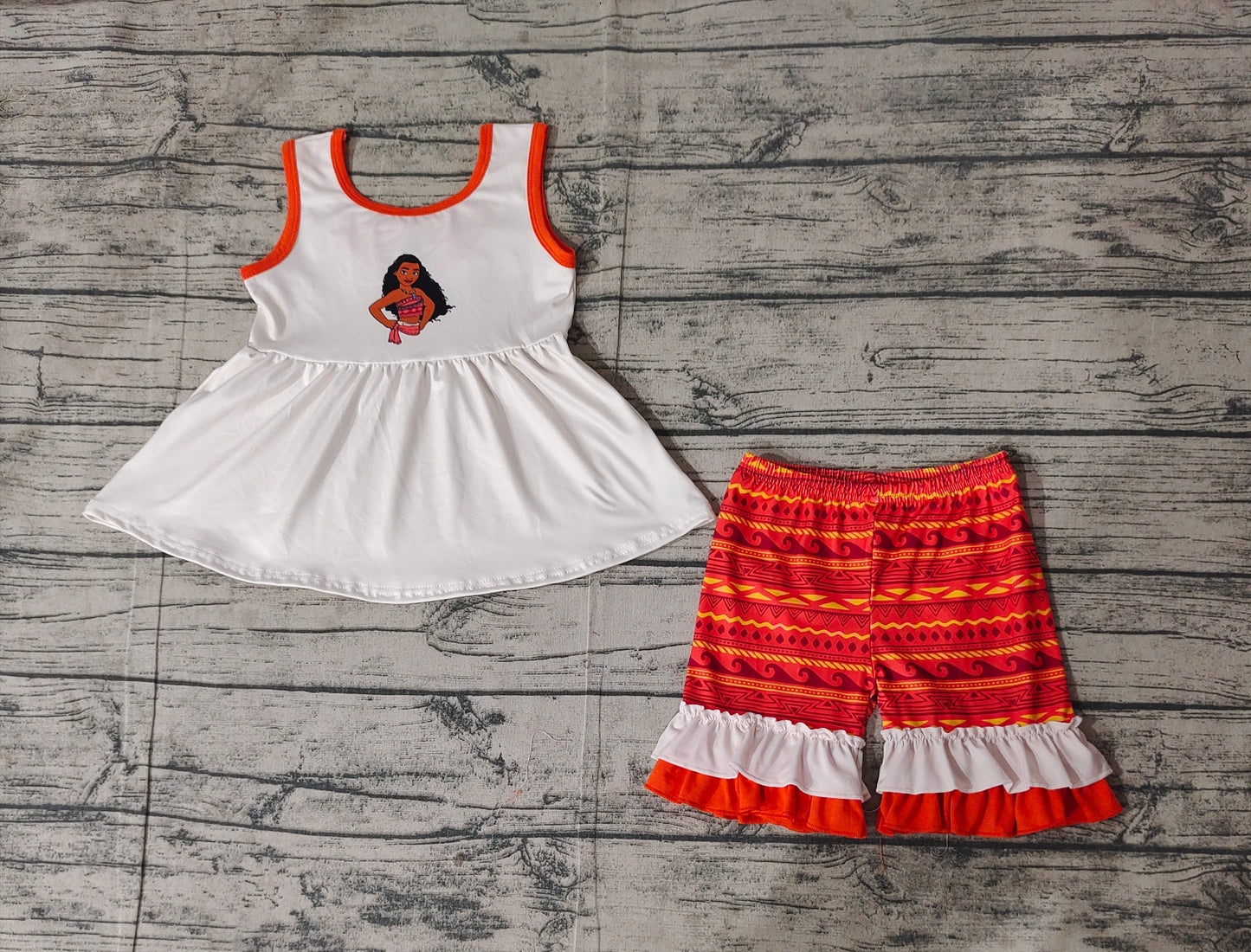 GSSO2057 Baby Girls Island Tunic Ruffle Shorts Clothes Sets  D 3.14