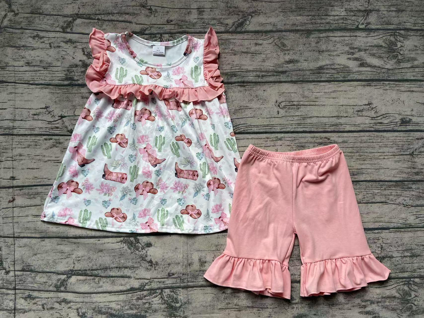 GSSO2066 Baby Girls Boots Castus Flowers Tunic Ruffle Shorts Sets  D 3.1