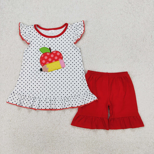 GSSO2071 Baby Girls Back To School Apple Pencel Tunic Top Shorts Clothes Sets D 3.15