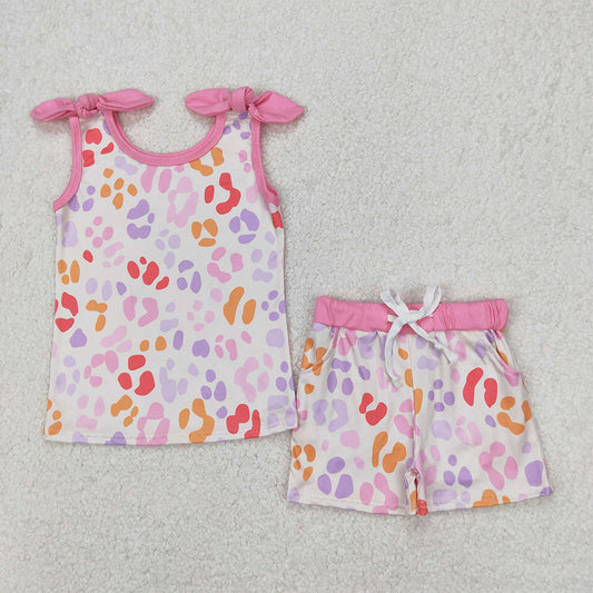 GSSO2081  Baby Girls Pink Leopard Bows Top Shorts Clothes Sets  D 3.27