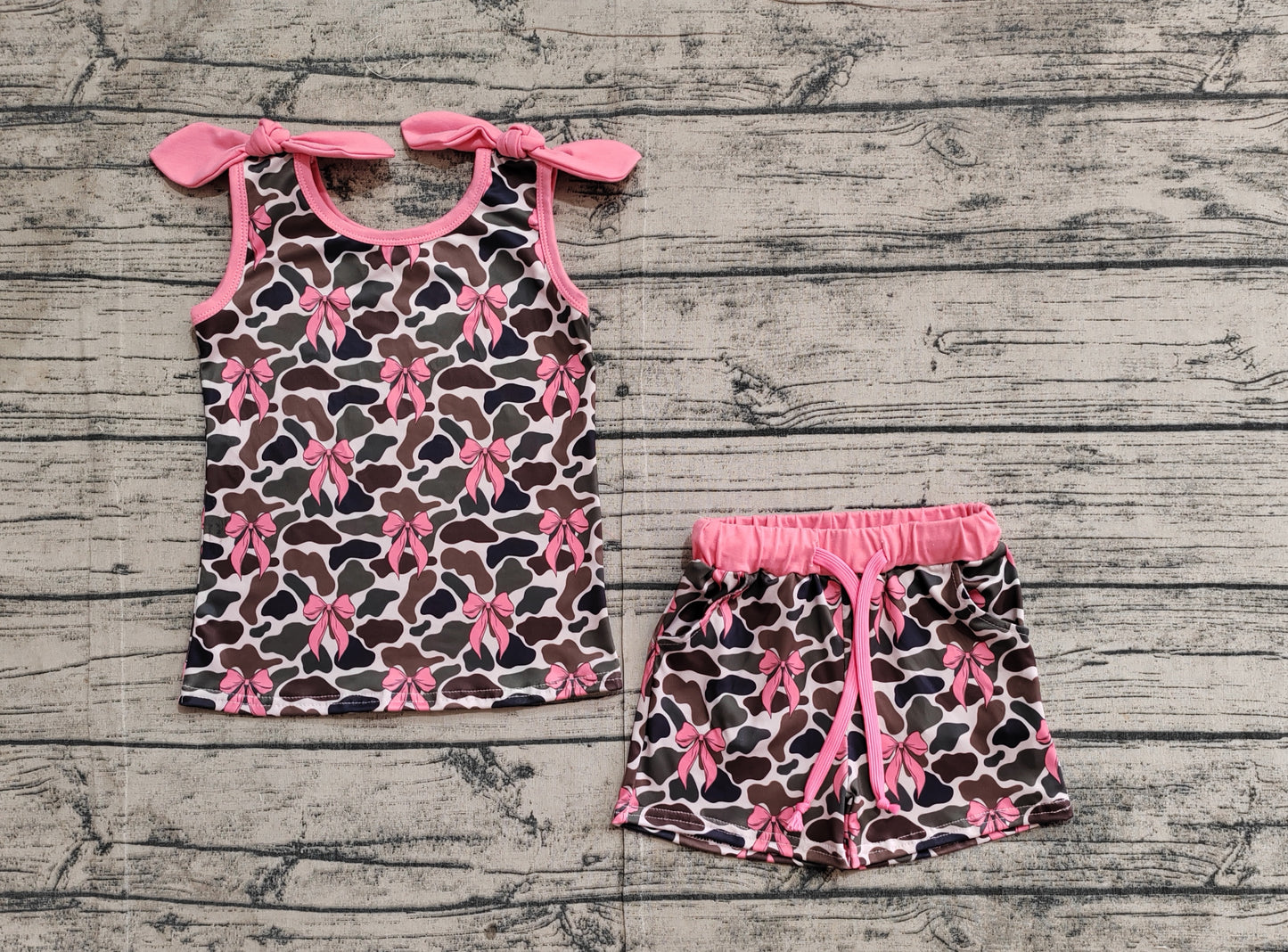 GSSO2083 Baby Girls Camo Pink Bows Top Shorts Clothes Sets  D 3.21