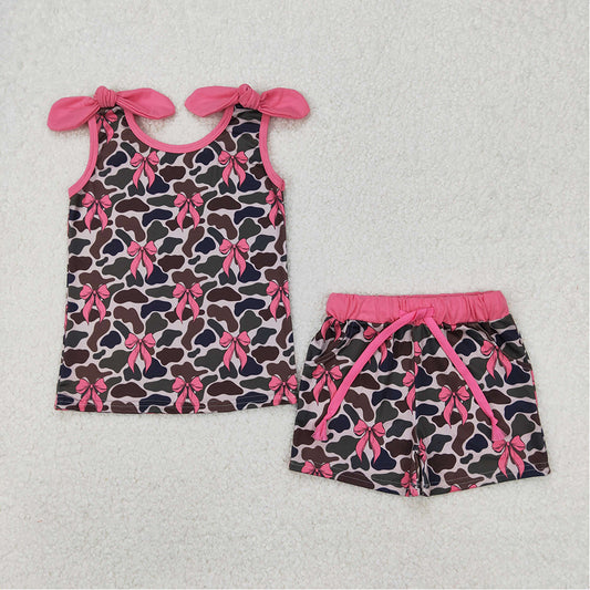 GSSO2083 Baby Girls Camo Pink Bows Top Shorts Clothes Sets D 3.21