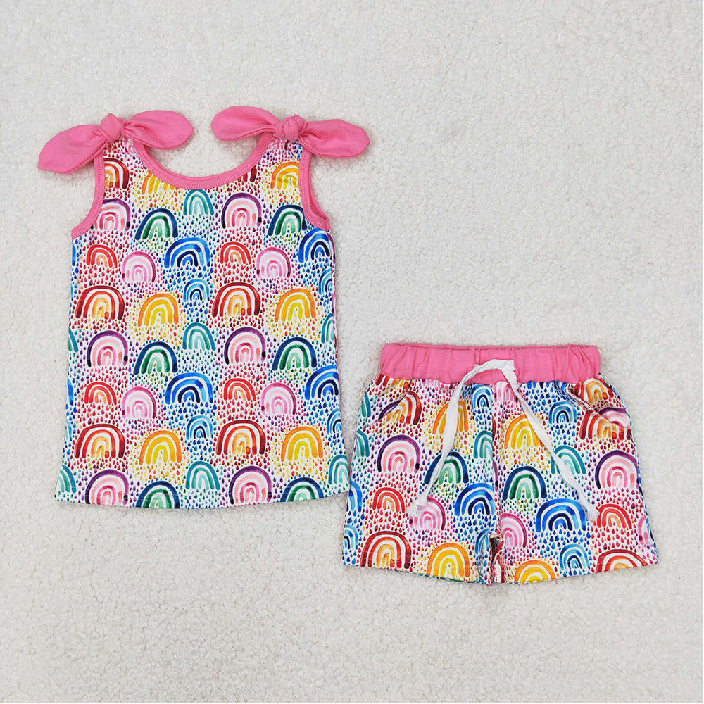 Match Baby Girls Colorful Flowers Bows Tie Tops Shorts Clothes Sets D 3.21