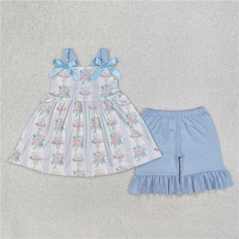 Match Baby Girls Flowers Cakes Straps Bows Knee Length Dresses Set   D 3.10