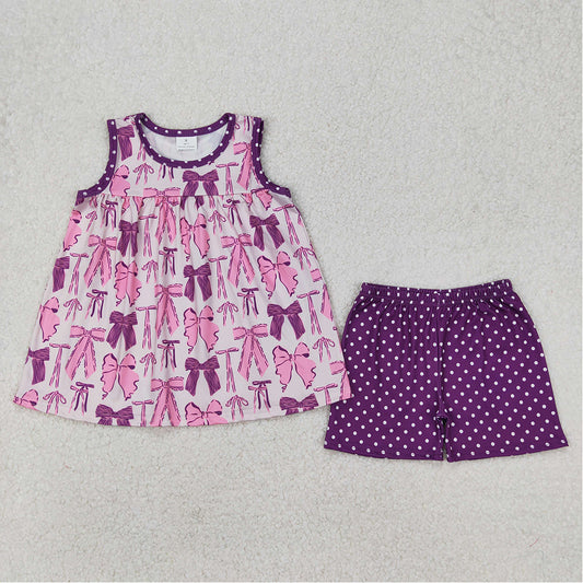 GSSO2105 Baby Girls Purple Bows Tunic Top Dots Shorts Clothes Sets D 3.21