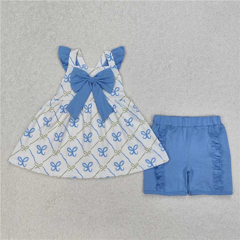 Match Baby Girls Blue Bows Rompers Outfits Sets  D 3.21