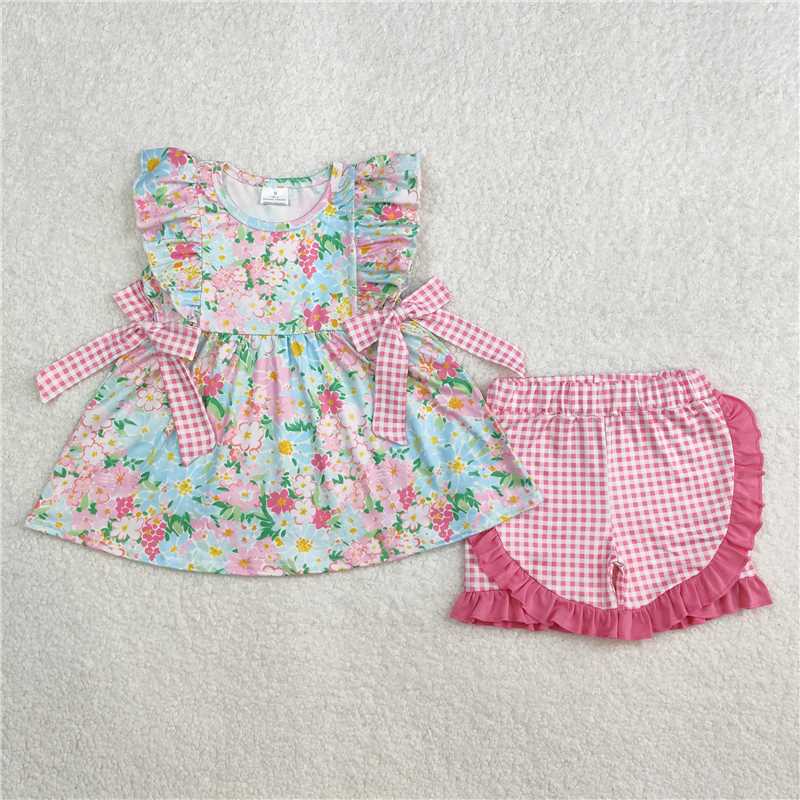 Match Baby Girls Blue Pink Flowers Rompers Dresses Outfits Sets  D 3.13