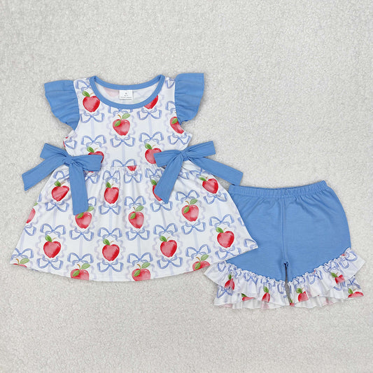GSSO2114 Baby Girls Apple Bows Tunic Ruffle Shorts Clothes Sets D 3.10