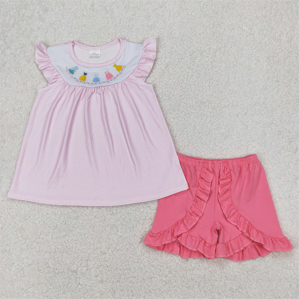 GSSO2125  Baby Girls Pink Tunic Top Ruffle Shorts Clothes Sets D 3.27