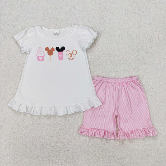 GSSO2127  Baby Girls Snacks Short Sleeve Top Ruffle Shorts Clothes Sets  D 3.15