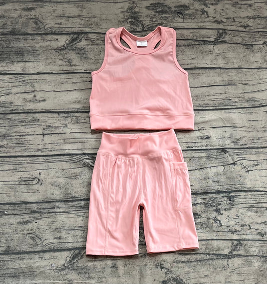 presale GSSO2129 Baby Girls Pink Vest Top Sports Shorts Clothes Sets D 4.3
