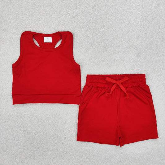 GSSO2131 Baby Girls Red Vest Top Sports Shorts Clothes Yoga Clothes Sets D 3.14