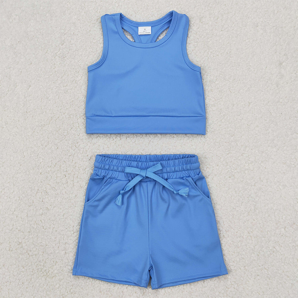 GSSO2132  Baby Girls Blue Vest Top Sports Shorts Clothes Sets D 3.31
