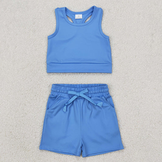 GSSO2132  Baby Girls Blue Vest Top Sports Shorts Clothes Sets D 3.31