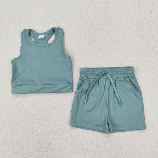GSSO2133 Baby Girls Green Vest Top Sports Shorts Clothes Sets D 3.24