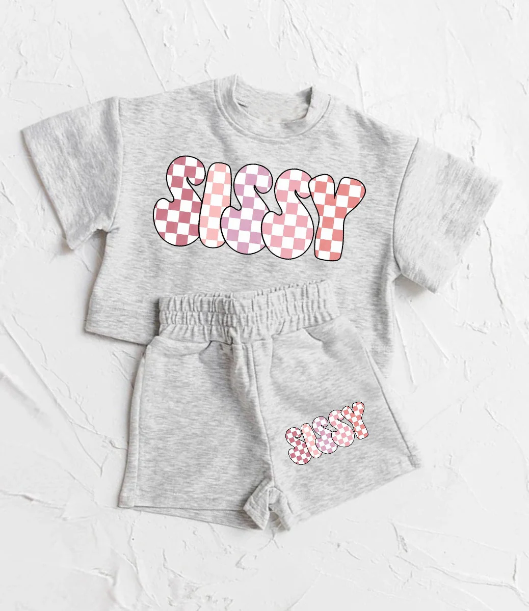 GSSO2135 Baby Girls Grey Sissy Top Sports Shorts Clothes Sets  D 3.15