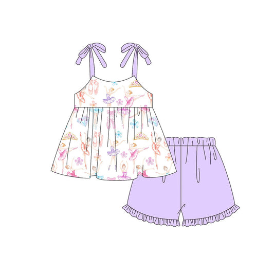 presale GSSO2138  Baby Girls Dance Girl Straps Tunic Ruffle Shorts Clothes Sets  D 2.10