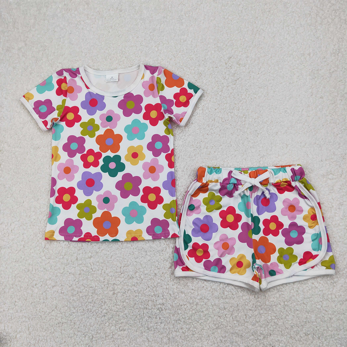 Sibling Baby Girls Colorful Flowers Button Top And Stripe Shorts Outfit Set Cute Clothing Ensemble for Infants