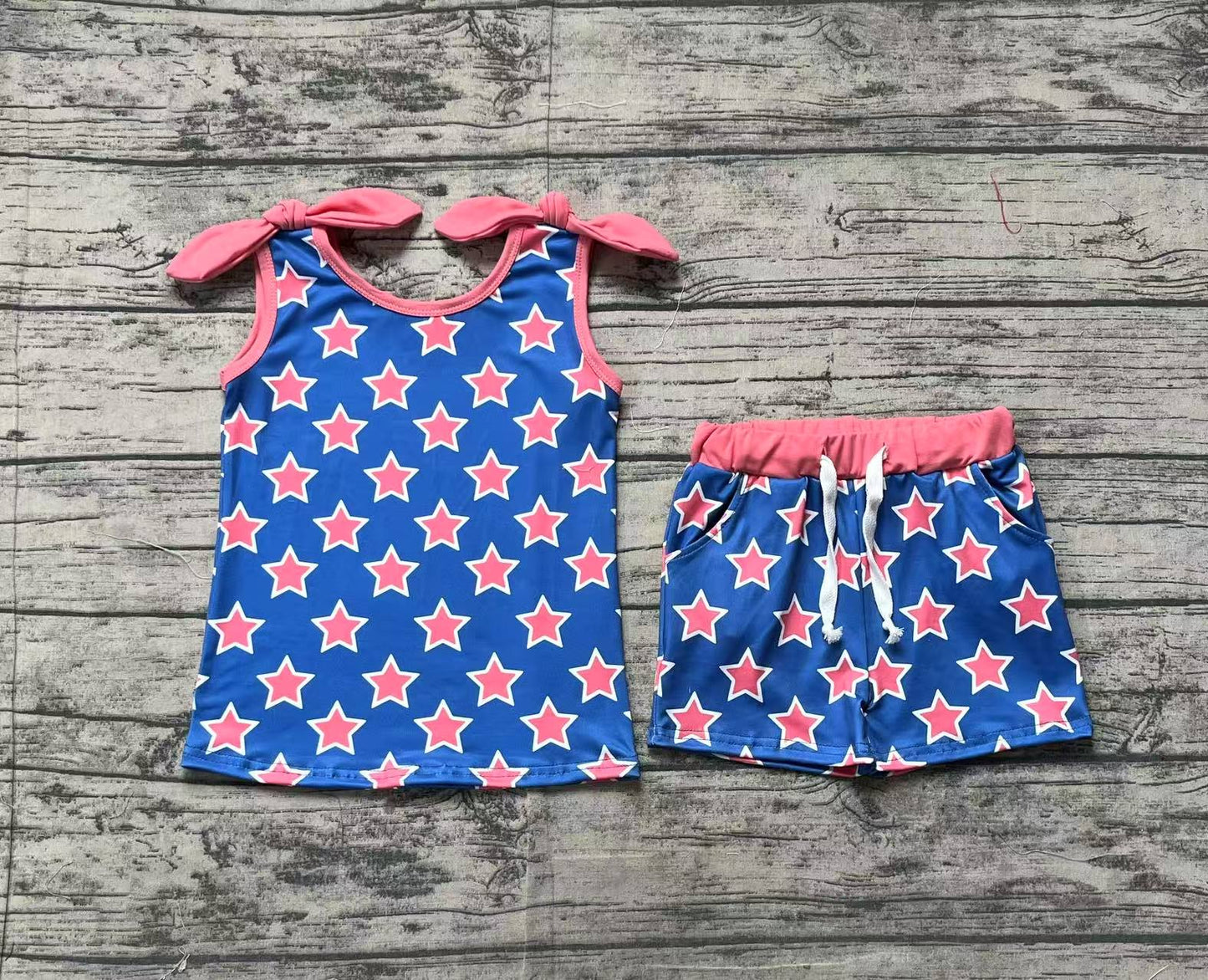 GSSO2151 Baby Girls 4th Of July Stars Bow Shirt Shorts Clothes Sets   D 3.17