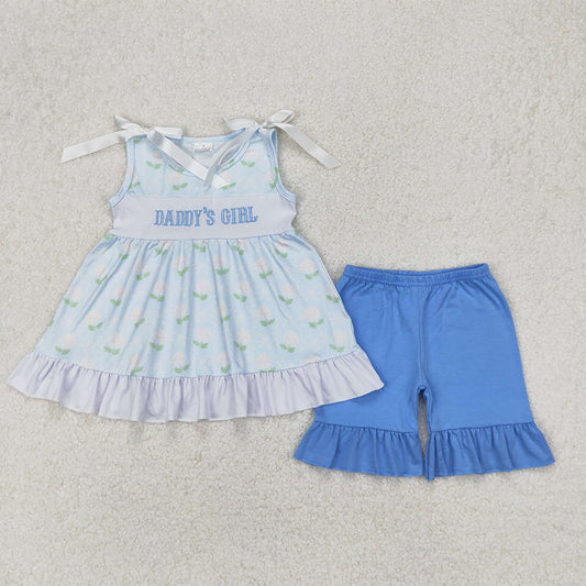 GSSO2152  Baby Girls Blue Bows Daddy's Girl Tunic Ruffle Shorts Clothes Sets D 2.27
