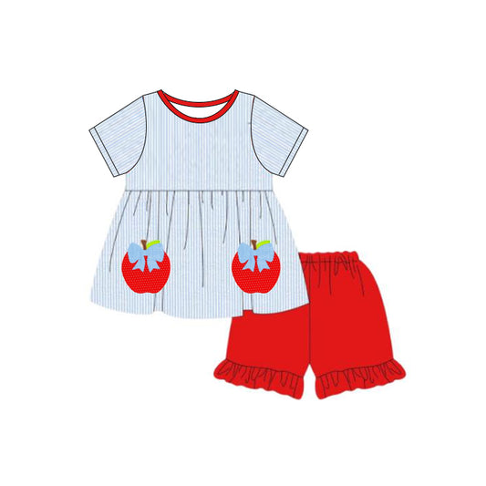 presale GSSO2155  Baby Girls Back To School Apples Tunic Shorts Clothes Sets  D 2.12