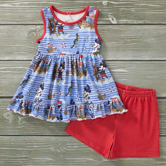 presale GSSO2156  Baby Girls Cartoon Boat Tunic Shorts Clothes Sets  D 2.12