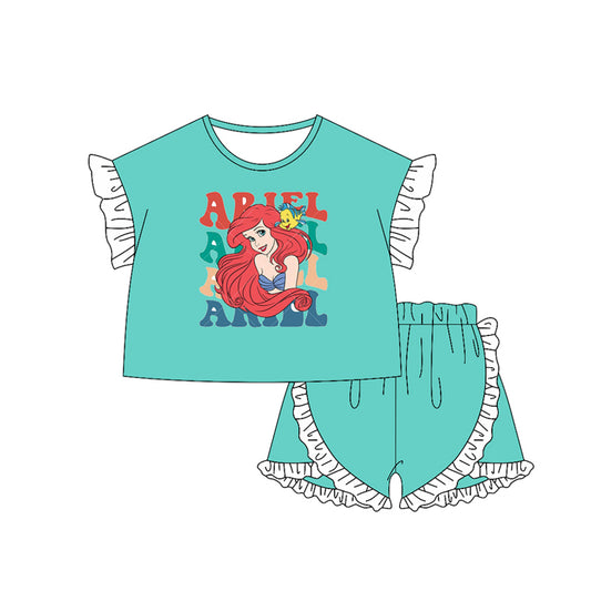 presale GSSO2158 Baby Girls Princess AR Shirt Ruffle Shorts Clothes Sets   D 2.12