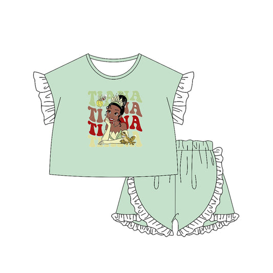 presale GSSO2165 Baby Girls Princess T Shirt Ruffle Shorts Clothes Sets D 2.12