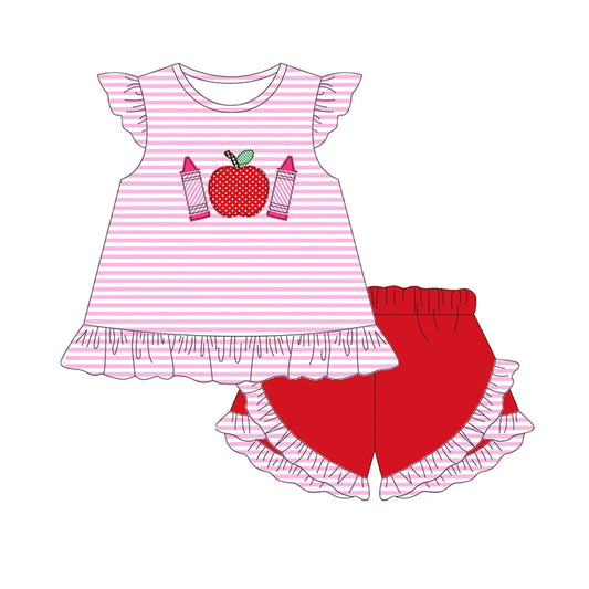 presale GSSO2168  Baby Girls Back To School Pencils Pink Tunic Top Shorts Clothes Sets  D 2.13