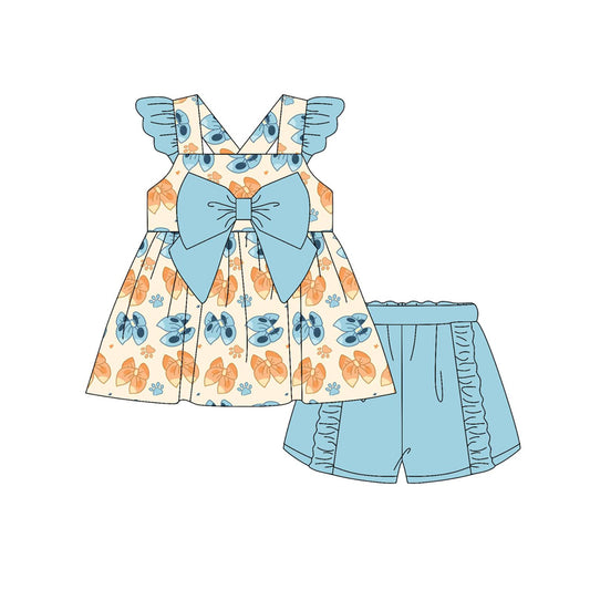 presale GSSO2174  Beige and blue shorts set with butterfly pattern and flying sleeves  D 2.13
