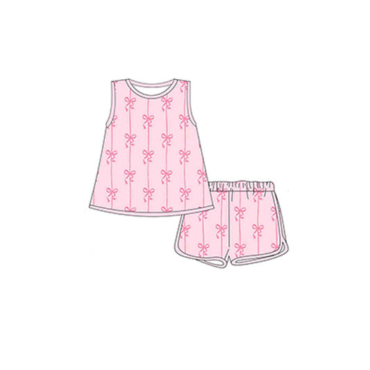 presale GSSO2176   Pink Sleeveless Shorts Set with Bow Vertical Stripes  D 2.13