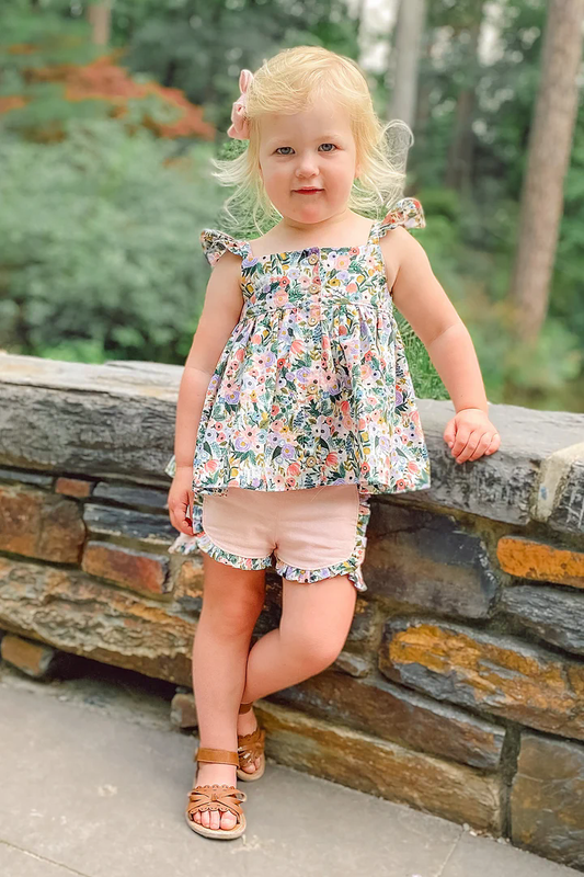 presale GSSO2180  Colorful flower small floral button flying sleeve pink shorts suit  D 2.13