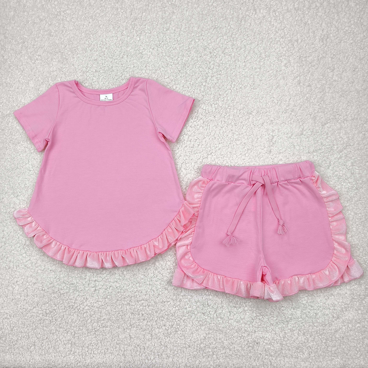 GSSO2181 Baby Girls Pink Cotton Top Ruffle Shorts Clothes Sets   D 4.12