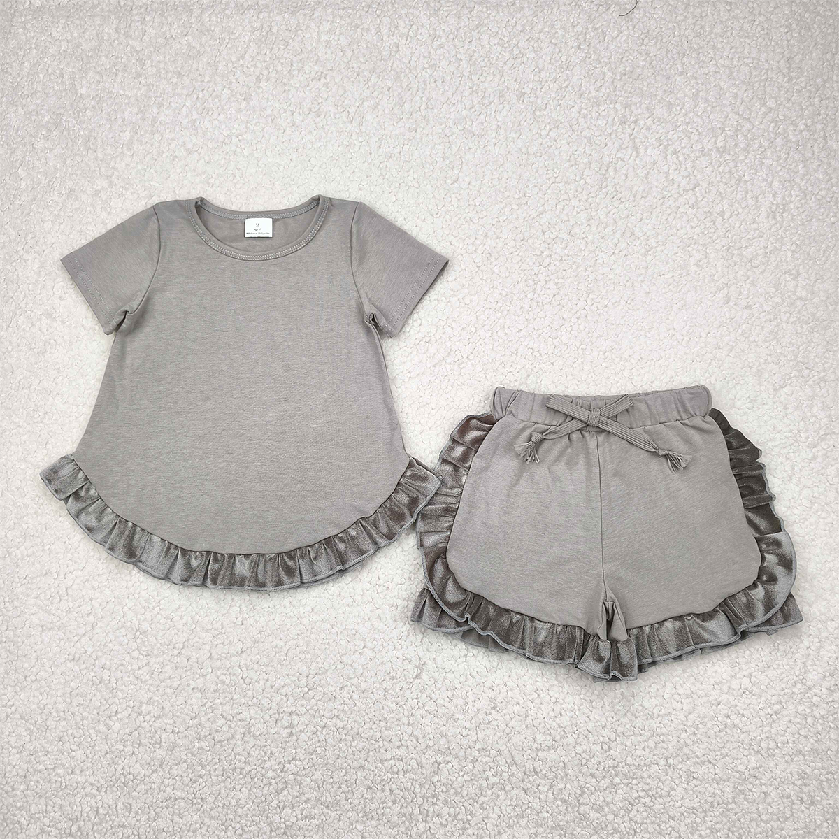 GSSO2182  Baby Girls Olive Green Cotton Top Ruffle Shorts Clothes Sets  D 4.12