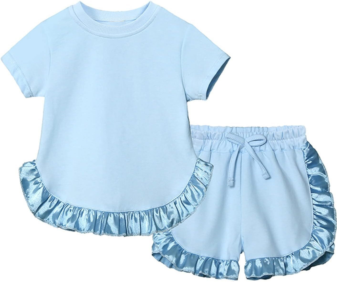 GSSO2183 Baby Girls Blue Cotton Top Ruffle Shorts Clothes Sets   D 3.24
