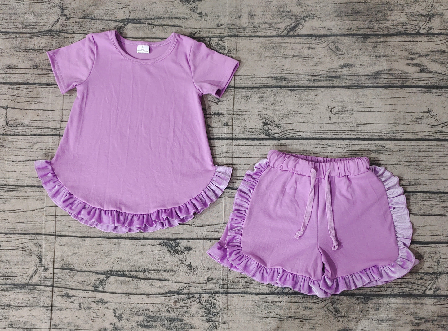 GSSO2184  Baby Girls Lavender Cotton Top Ruffle Shorts Clothes Sets D 4.7