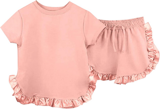 presale GSSO2186 Baby Girls Coral Cotton Top Ruffle Shorts Clothes Sets  D 2.14