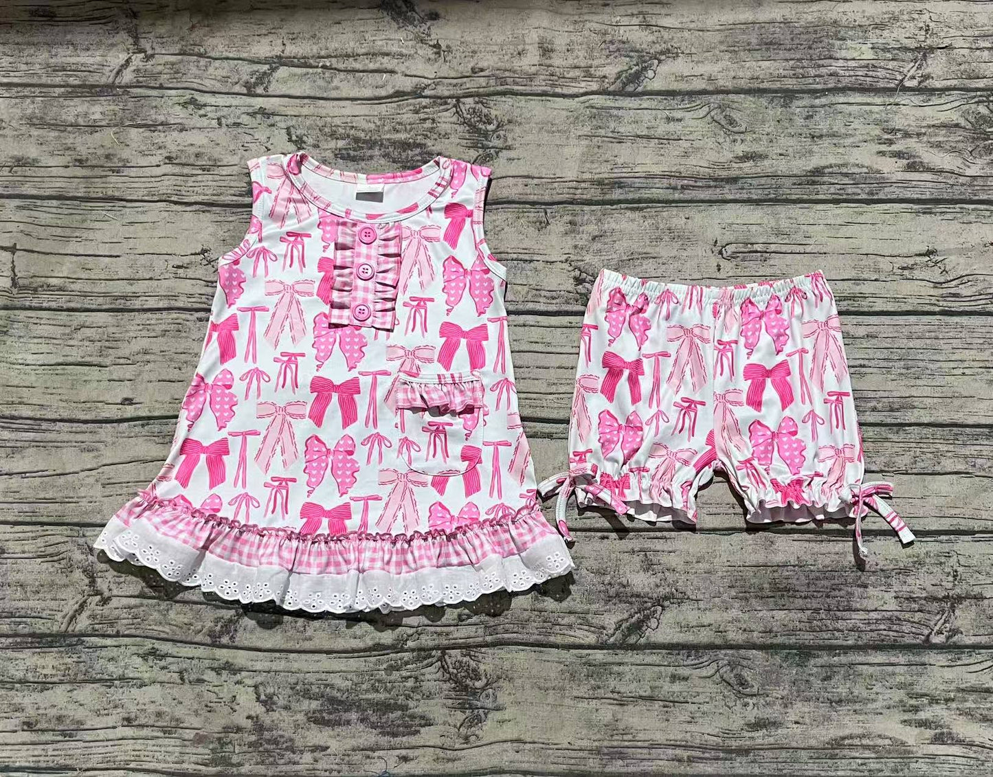 GSSO2187 Baby Girls Pink Bows Tunic Top Shorts Clothes Sets  D 3.26