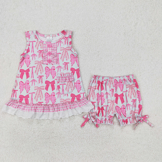 GSSO2187 Baby Girls Pink Bows Tunic Top Shorts Clothes Sets  D 3.26