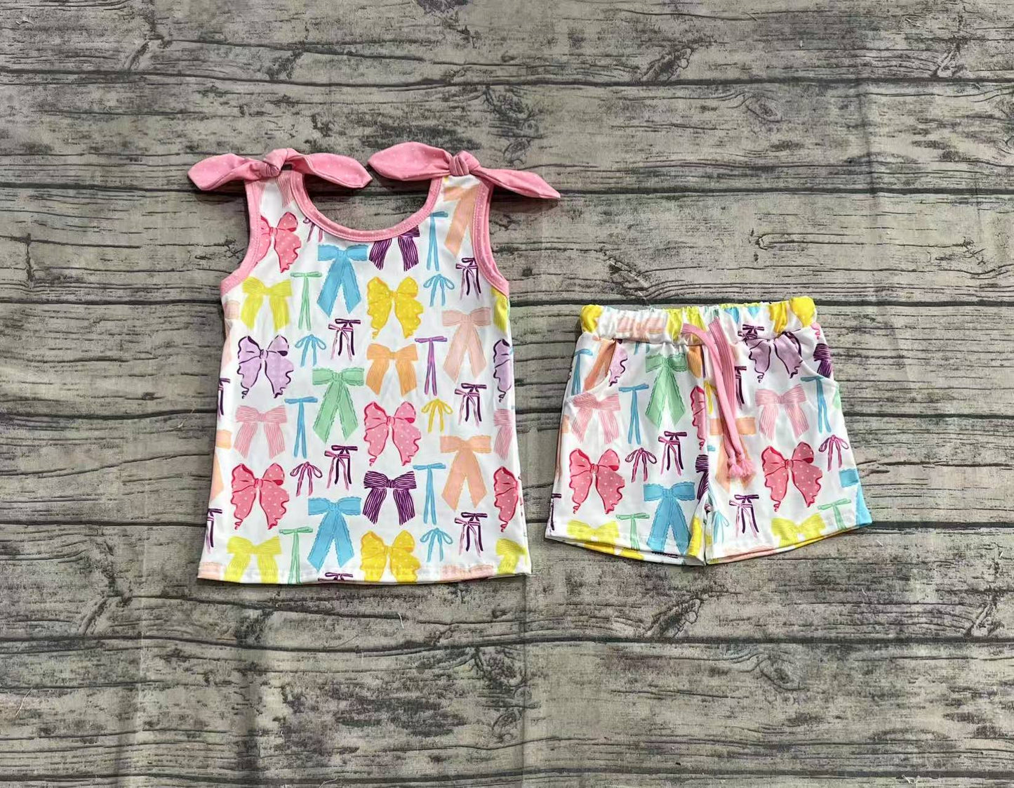 GSSO2188  Baby Girls Colorful Bows Shirt Top Shorts Clothes Sets  D 4.2