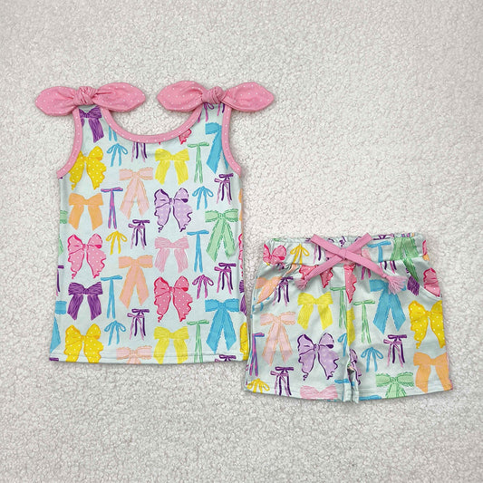 GSSO2188  Baby Girls Colorful Bows Shirt Top Shorts Clothes Sets  D 4.2
