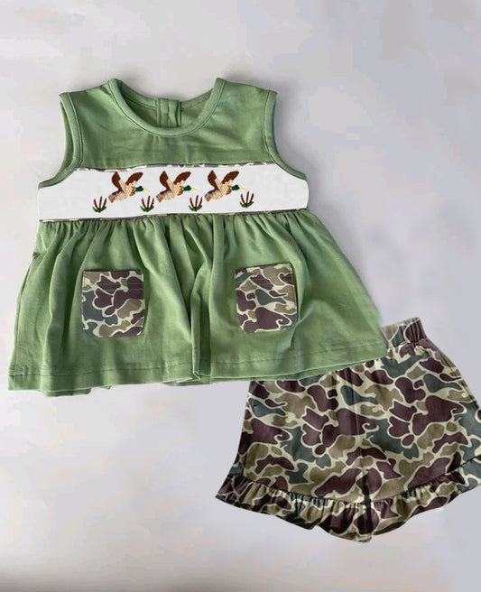 presale GSSO2193 Baby Girls Ducks Hunting Tunic Top Camo Ruffle Shorts Clothes Sets  D 2.14